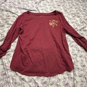 St. John's Bay Maroon Long Sleeve Top with Floral Detail